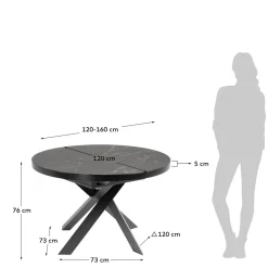 Kave Home Uitschuifbare Tafel Vashti Porselein Ø120 (160)cm