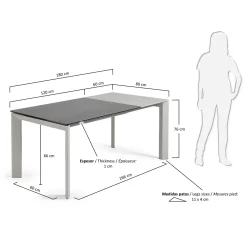 Kave Home Uitschuifbare Tafel Axis Porselein/Vulcano Roca met Grijze Poten 120-180cm