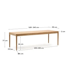 Kave Home Uitschuifbare Tafel Lenon Eikenfineer Naturel 160(200)x90cm
