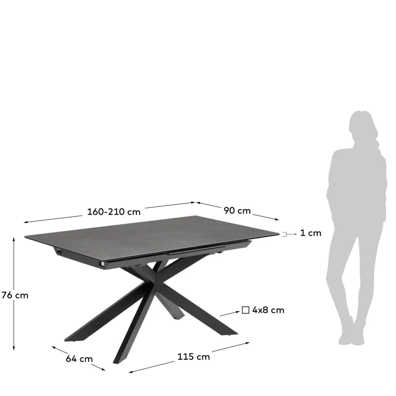Kave Home Uitschuifbare Tafel Atminda Porselein 160 (210)x90cm