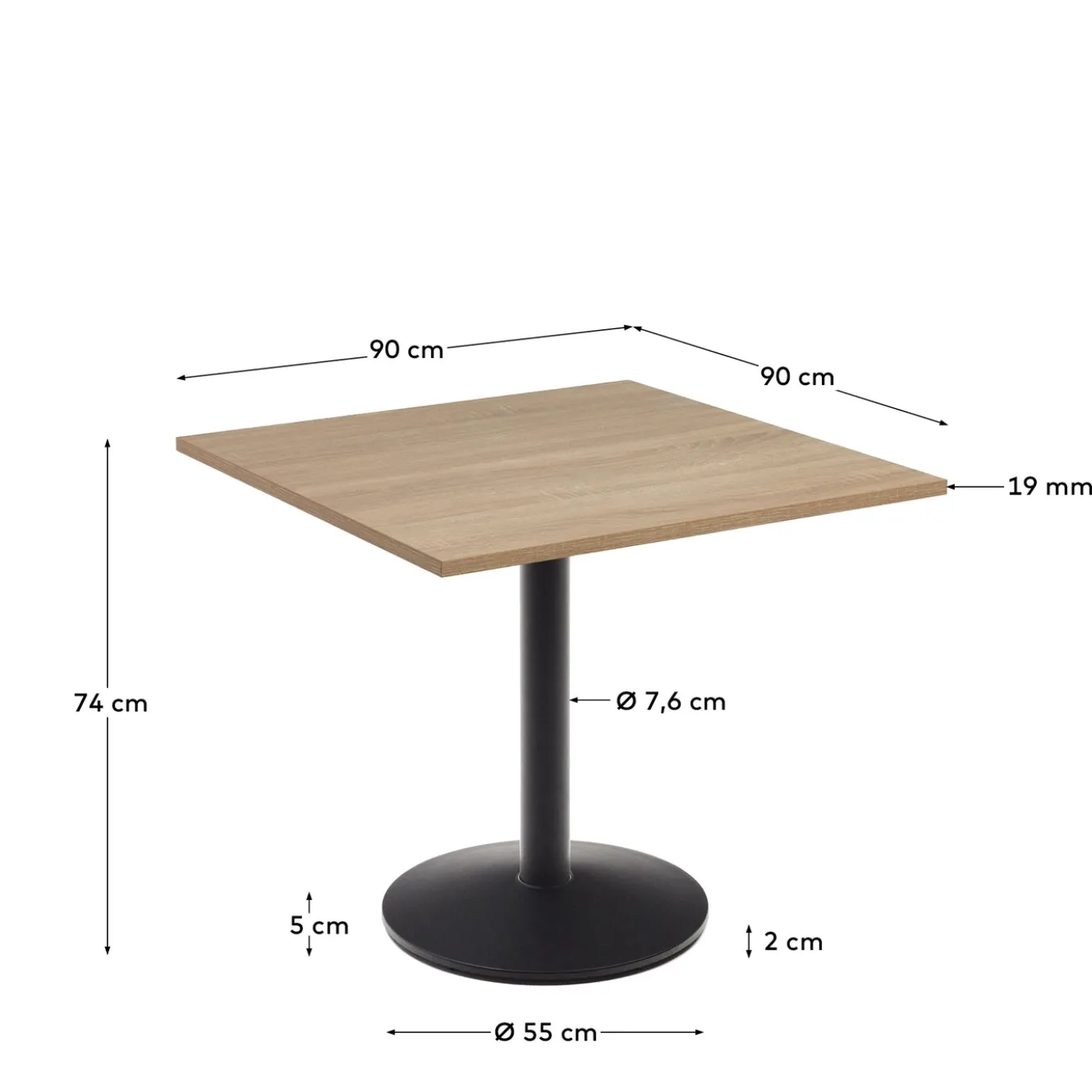 Kave Home Vierkante Bistrotafel Esilda Naturel 90x90x70cm