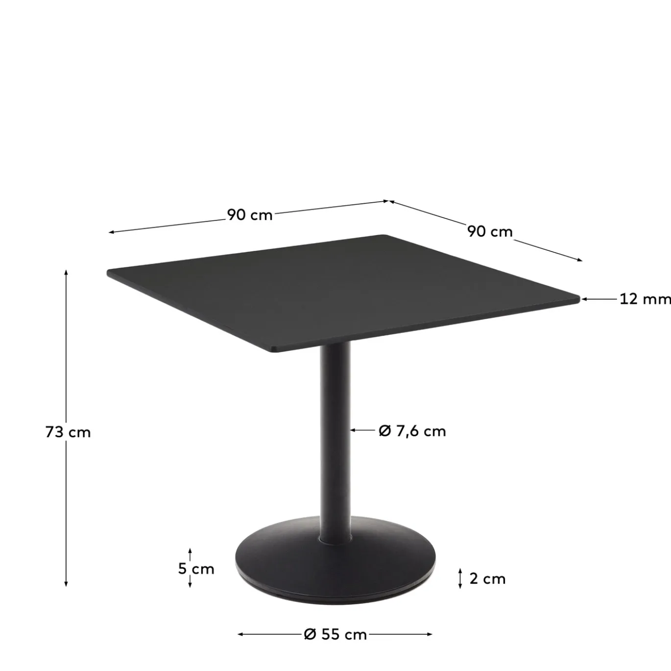 Kave Home Vierkante Bistrotafel Esilda Zwart 90x90x70cm