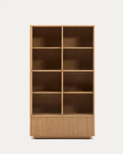 Kave Home Vitrinekast Helvine Eikenfineer En Gehard Glas 100x174cm