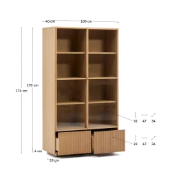 Kave Home Vitrinekast Helvine Eikenfineer En Gehard Glas 100x174cm
