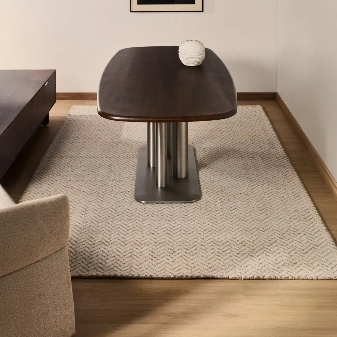 Kave Home Vloerkleed Calira Beige Wol Gevlochten Jacquardmotief 300x200cm