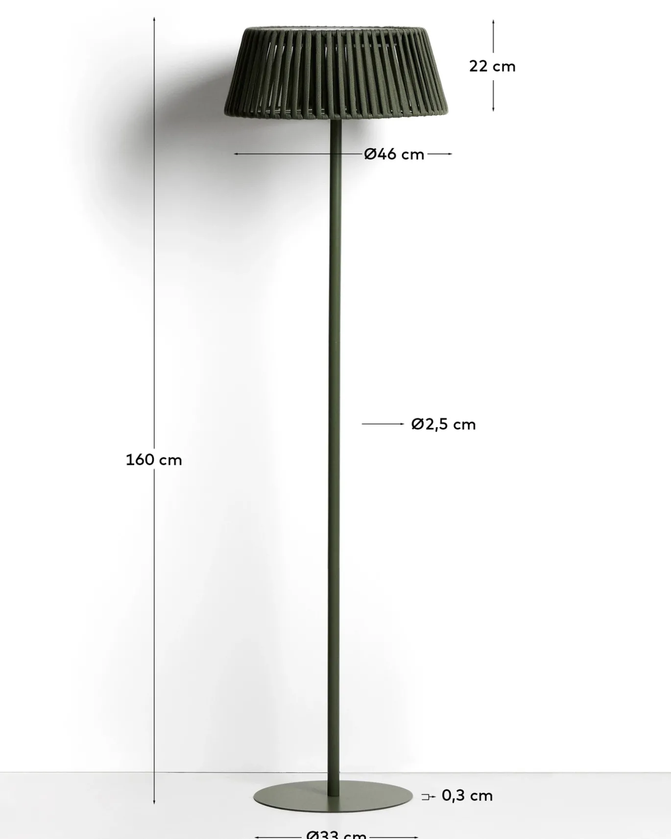 Kave Home Vloerlamp Aldet Outdoor Touw Metaal Groen Ø46cm