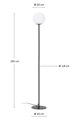 Kave Home Vloerlamp Brisia Metaal Zwart Glas Ø20cm
