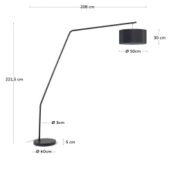Kave Home Vloerlamp Ciana Metaal Zwarte Finish en Katoenen Kap