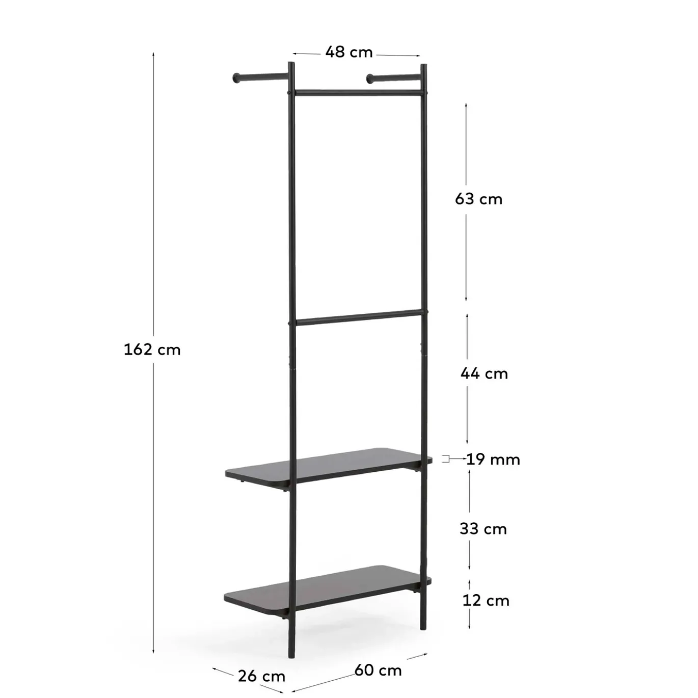 Kave Home Wandrek Galatia Metaal Zwart 60x162cm