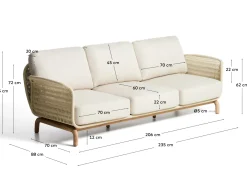 Kave Home 3-Zitsbank Alipa Acaciahout Beige 235cm