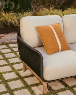 Kave Home 2-Zitsbank Alipa Acaciahout Grafiet/Beige 165cm