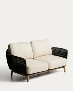Kave Home 2-Zitsbank Alipa Acaciahout Grafiet/Beige 165cm