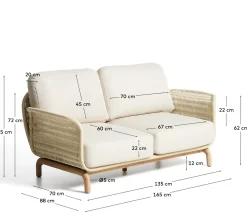 Kave Home 2-Zitsbank Alipa Acaciahout Beige 165cm