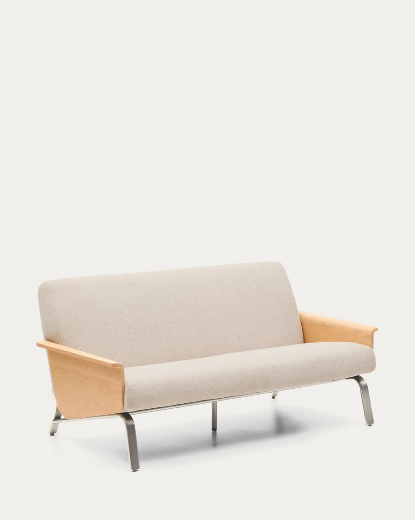 Kave Home 2-zitsbank Amsen Beige Eiken Multiplex en Geborsteld RVS 150cm