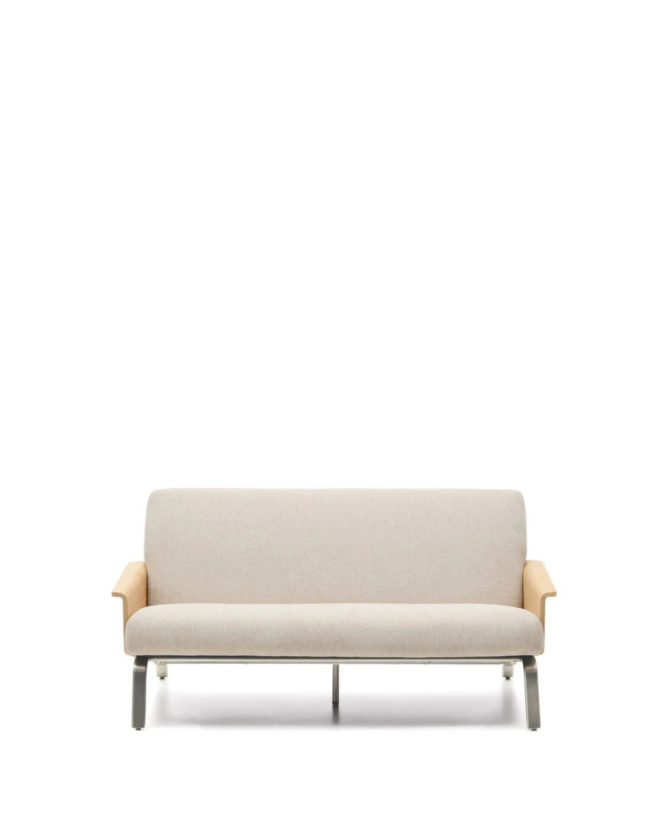 Kave Home 2-zitsbank Amsen Beige Eiken Multiplex en Geborsteld RVS 150cm