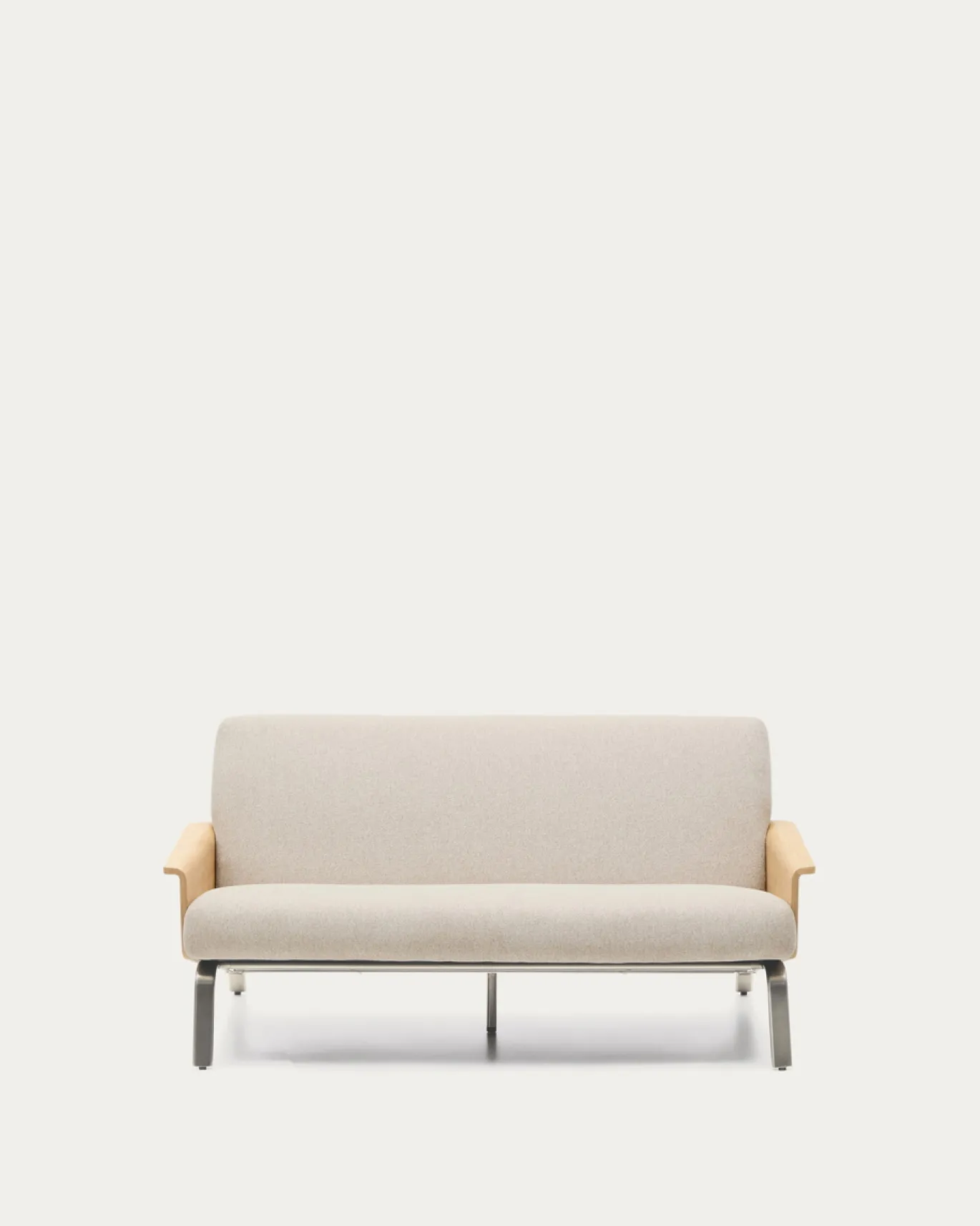 Kave Home 2-zitsbank Amsen Beige Eiken Multiplex en Geborsteld RVS 150cm
