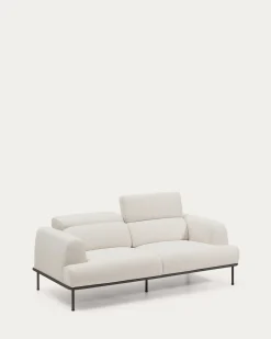 Kave Home 2-zitsbank Aurum Ecru Chenille En Matgrijs Metaal 214cm