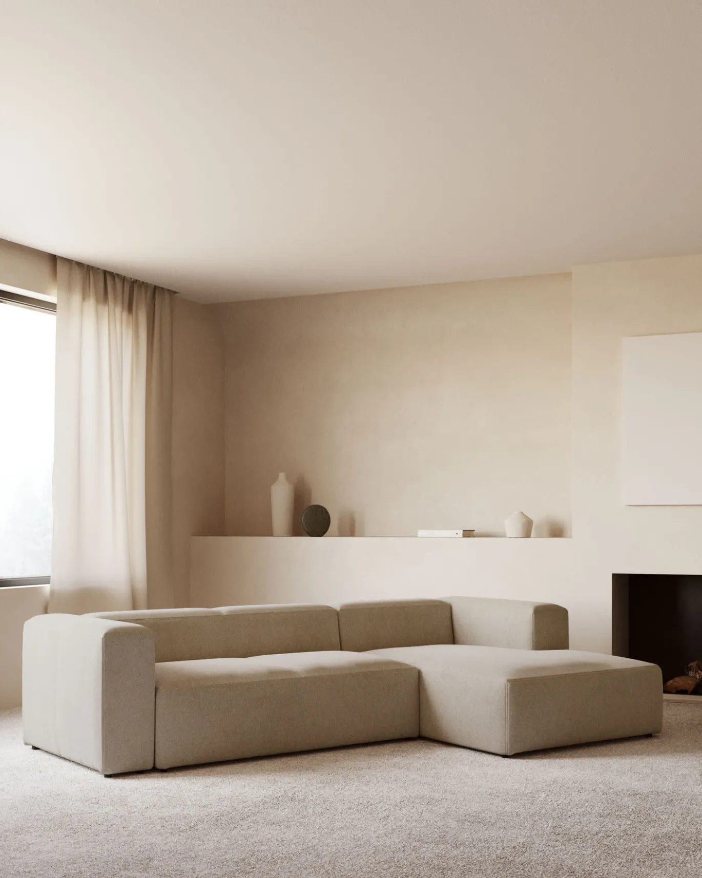 Kave Home 4-zitsbank Blok Beige Ecru Chaise Longue Rechts 330cm