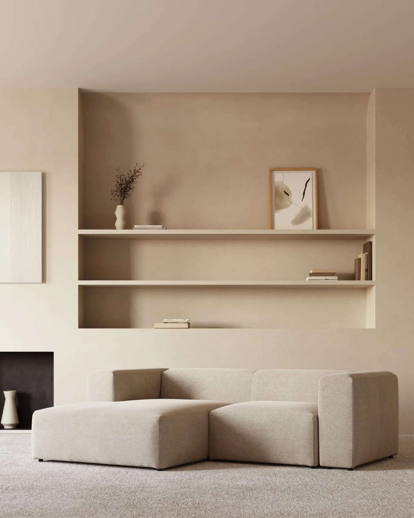 Kave Home 2-zitsbank Blok Beige Ecru Chaise Longue Links 240cm