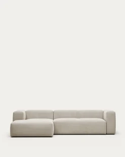 Kave Home 3-zitsbank Blok Beige Ecru Chaise Longue Links 300cm