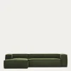 Kave Home 4-zitsbank Blok Chaise Longue Links Groen Ribstof 330cm