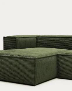 Kave Home 4-zitsbank Blok Chaise Longue Links Groen Ribstof 330cm