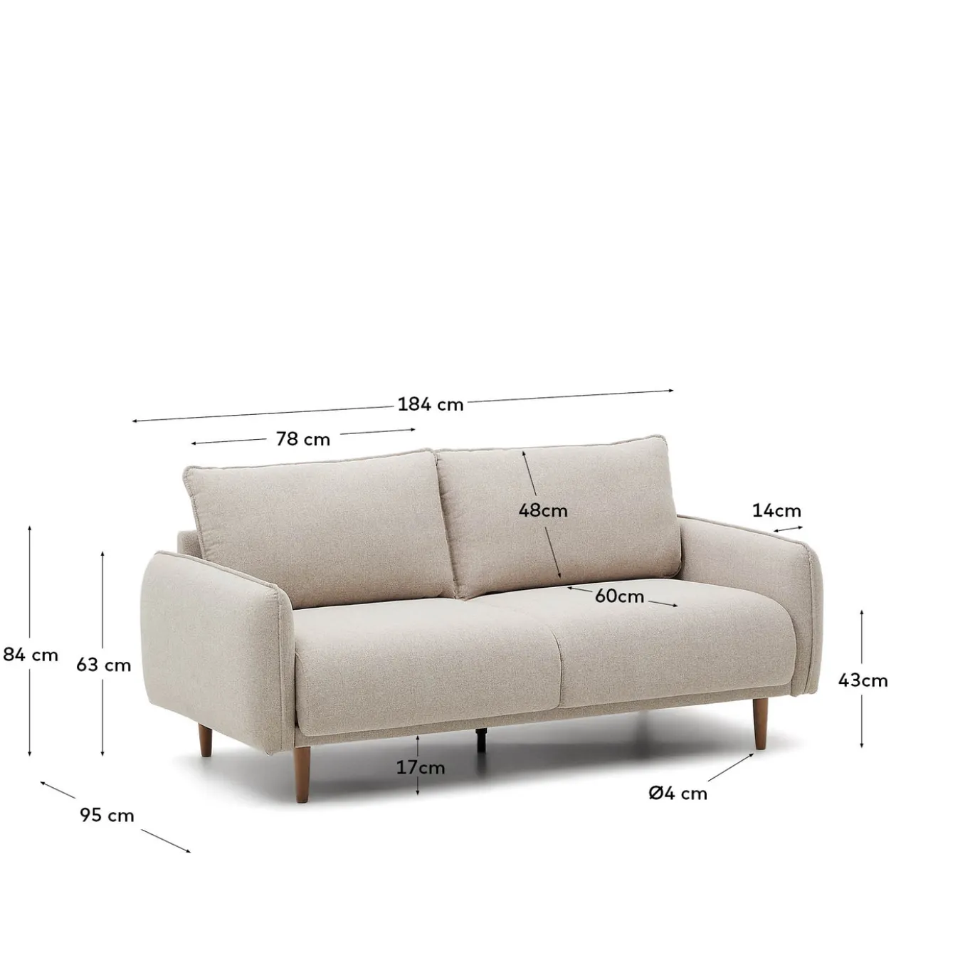 Kave Home 2-zitsbank Carlota Beige 184cm