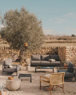 Kave Home 3-zitsbank Comova Outdoor Lichtgrijs en Groen Aluminium 222cm