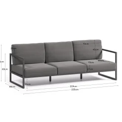 Kave Home 3-zitsbank Comova Outdoor Donkergrijs en Zwart Aluminium 222cm