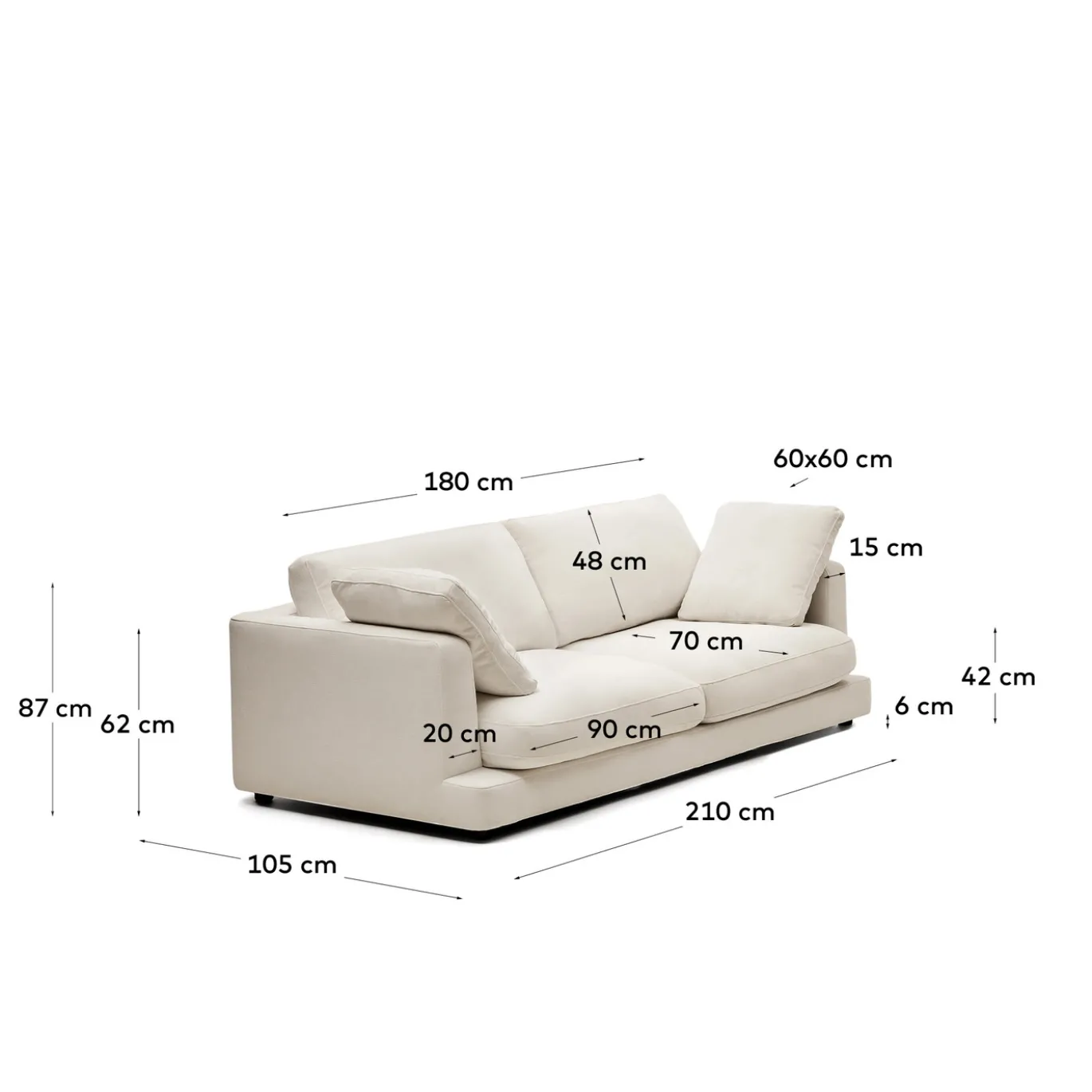 Kave Home 3-zitsbank Gala Beige 210cm
