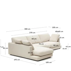 Kave Home 4-zitsbank Gala Chaise Longue Links Beige 300cm