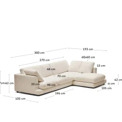 Kave Home 4-zitsbank Gala Chaise Longue Rechts Beige 300cm