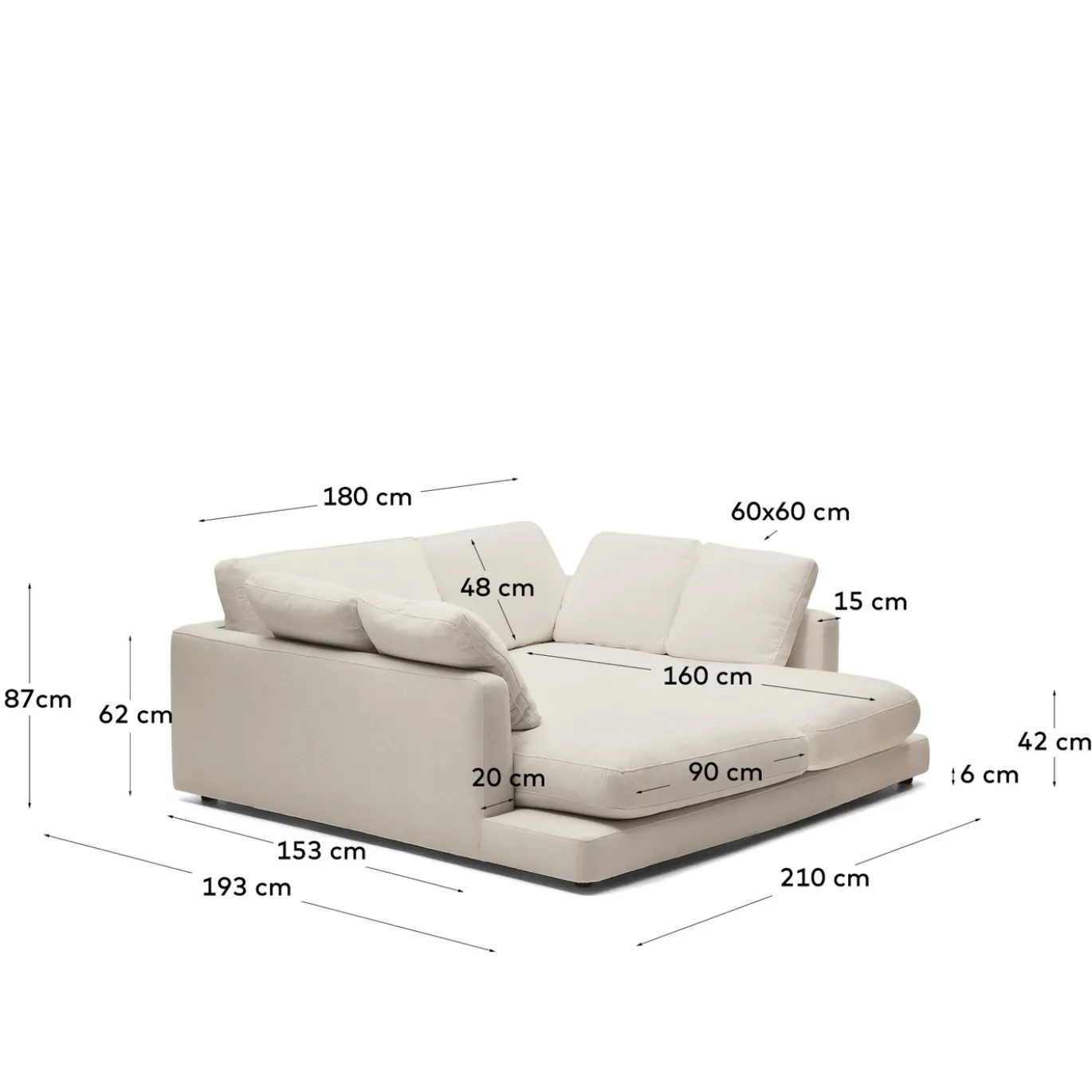 Kave Home 3-zitsbank Gala Dubbele Chaise Longue Beige 210cm