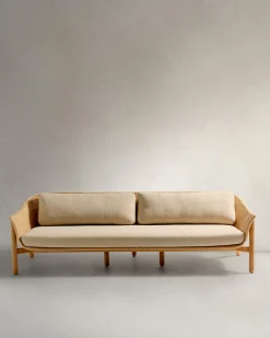 Kave Home 3-zitsbank Galea Teakhout en Rotan 223cm