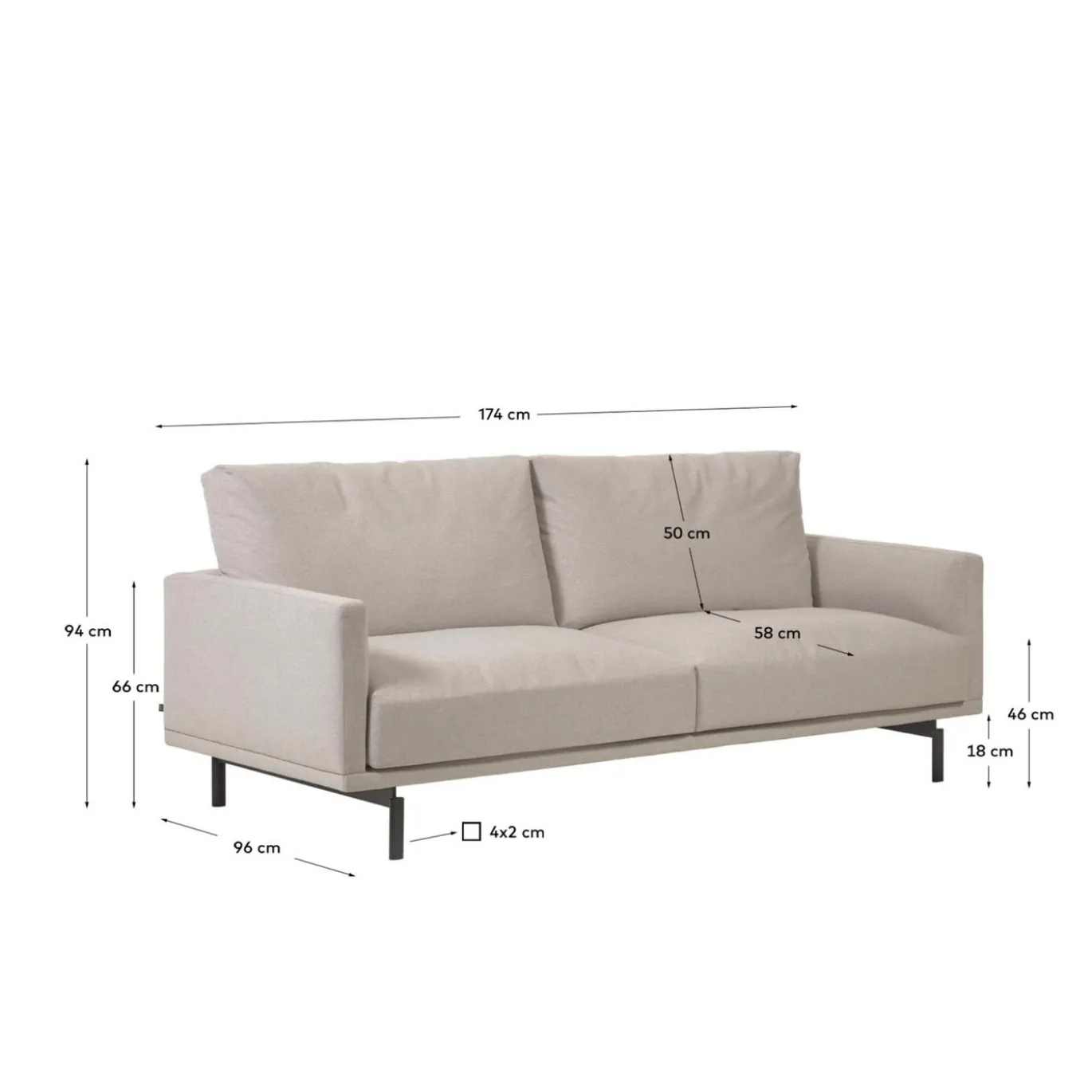 Kave Home 2-zitsbank Galene Beige 174cm