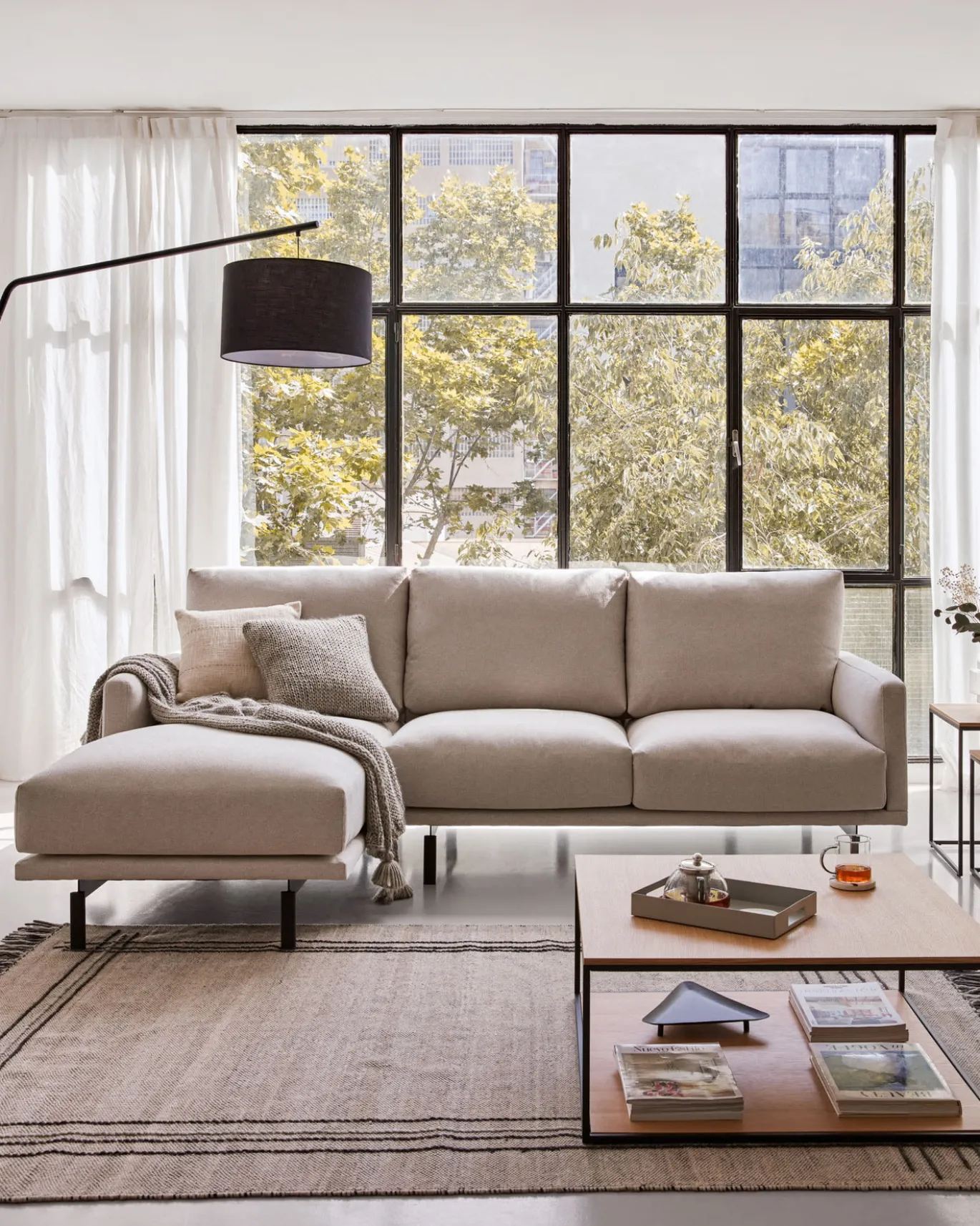 Kave Home 3-zitsbank Galene Beige Links Chaise Longue 254cm