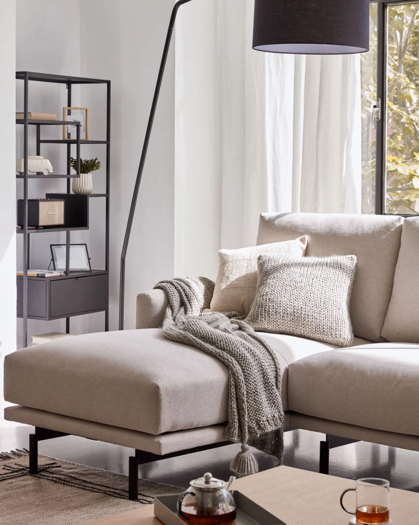 Kave Home 3-zitsbank Galene Beige Links Chaise Longue 254cm