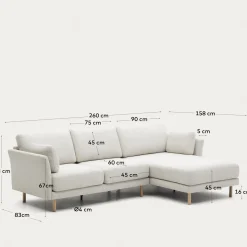 Kave Home 3-zitsbank Gilma Parel Chenille Links/rechts Chaise Longue Naturel 261cm