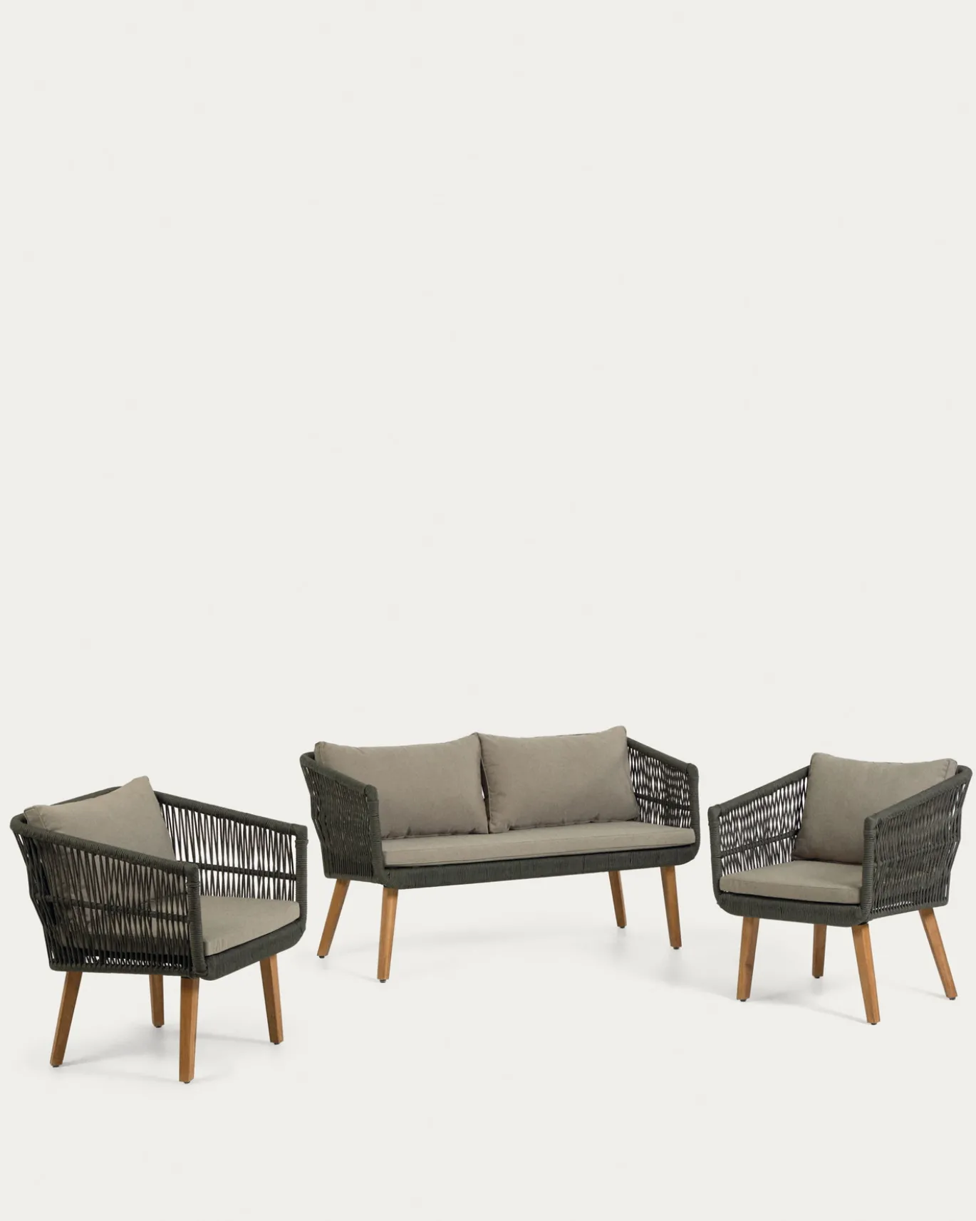 Kave Home 2-zitsbank Inti Groen + Draadstoelen Set van 2