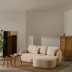 Kave Home 3-zitsbank Laira Modulair Chenille met Chaise Longue Rechts Ecru 246cm
