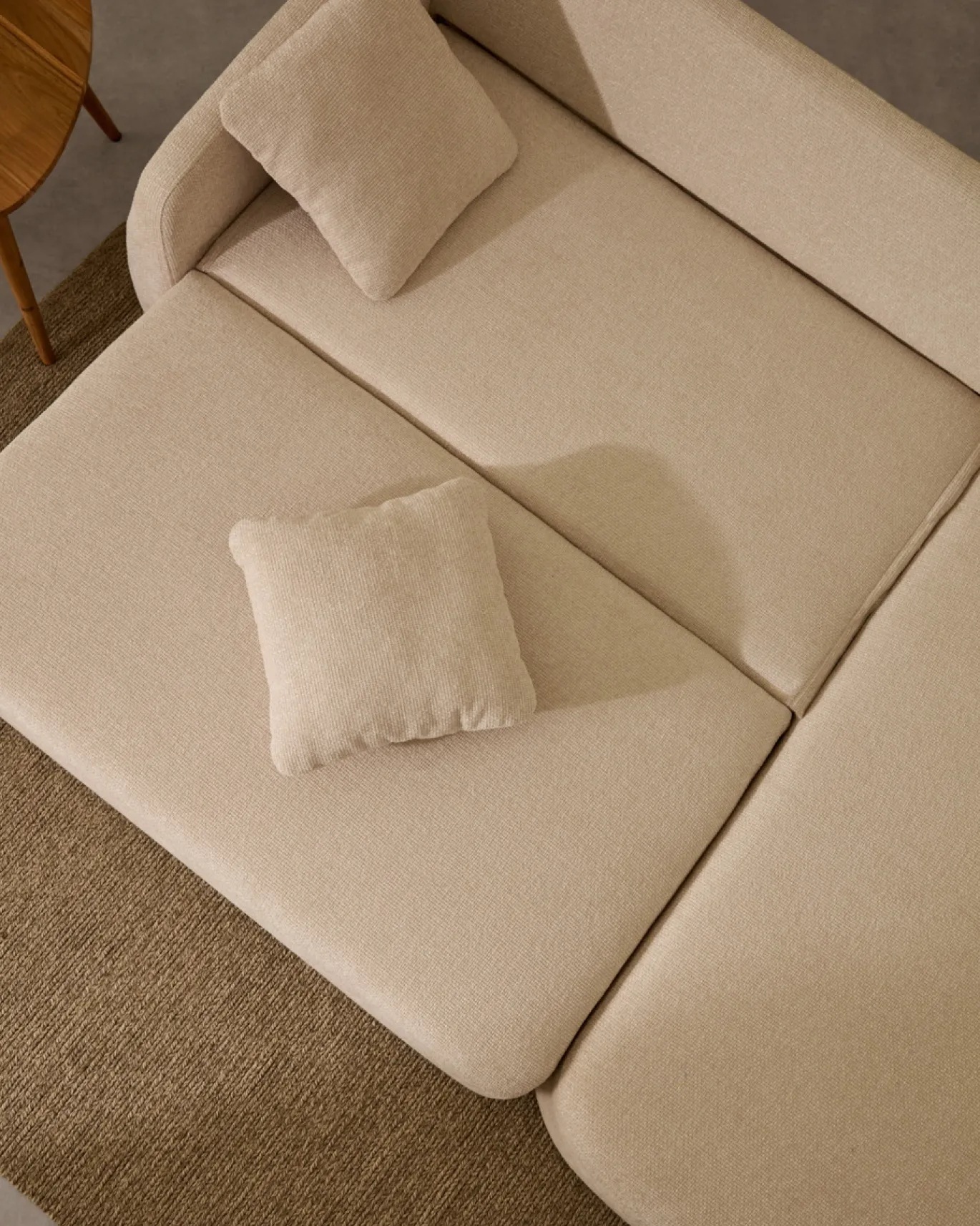 Kave Home 3-zitsbank Laira Modulair Chenille met Chaise Longue Rechts Ecru 246cm