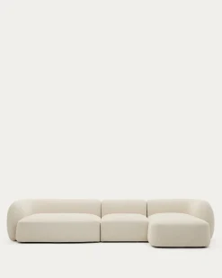 Kave Home 4-Zitsbank Martina Modulair met Chaise Longue Rechts Ecru 377cm