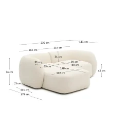 Kave Home 2-Zitsbank Martina Modulair met Chaise Longue Links Ecru 230cm