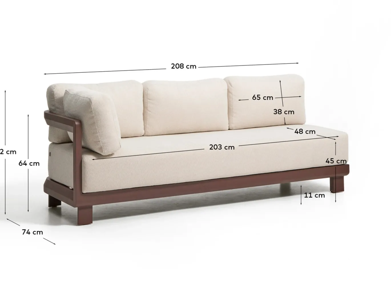 Kave Home 3-Zitsbank Nerano Aluminium Bruin 208cm