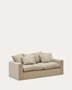 Kave Home 3-zitsbank Nora Kussens Taupe Linnen en Katoen 240cm