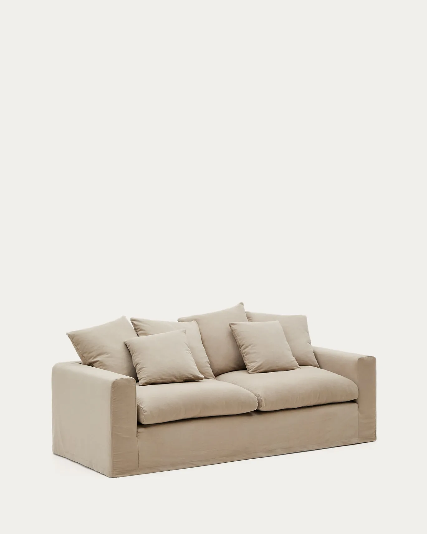 Kave Home 3-zitsbank Nora Kussens Taupe Linnen en Katoen 240cm