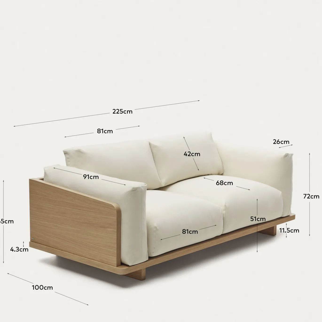 Kave Home 3-Zitsbank Oaq Beige 225cm