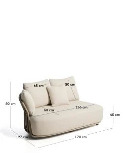 Kave Home 2-Zitsbank Osani Aluminium Taupe Touw Beige 170cm