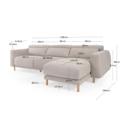 Kave Home 3-zitsbank Singa Chaise Longue Rechts Beige 296cm