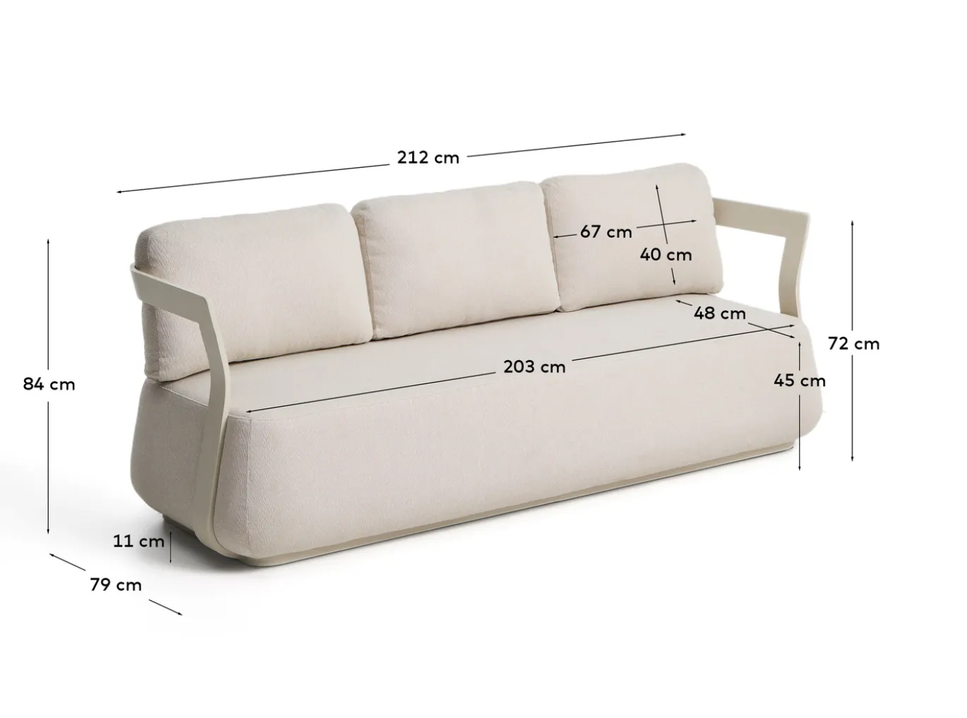 Kave Home 3-Zitsbank Tamaris Aluminium Taupe 217cm